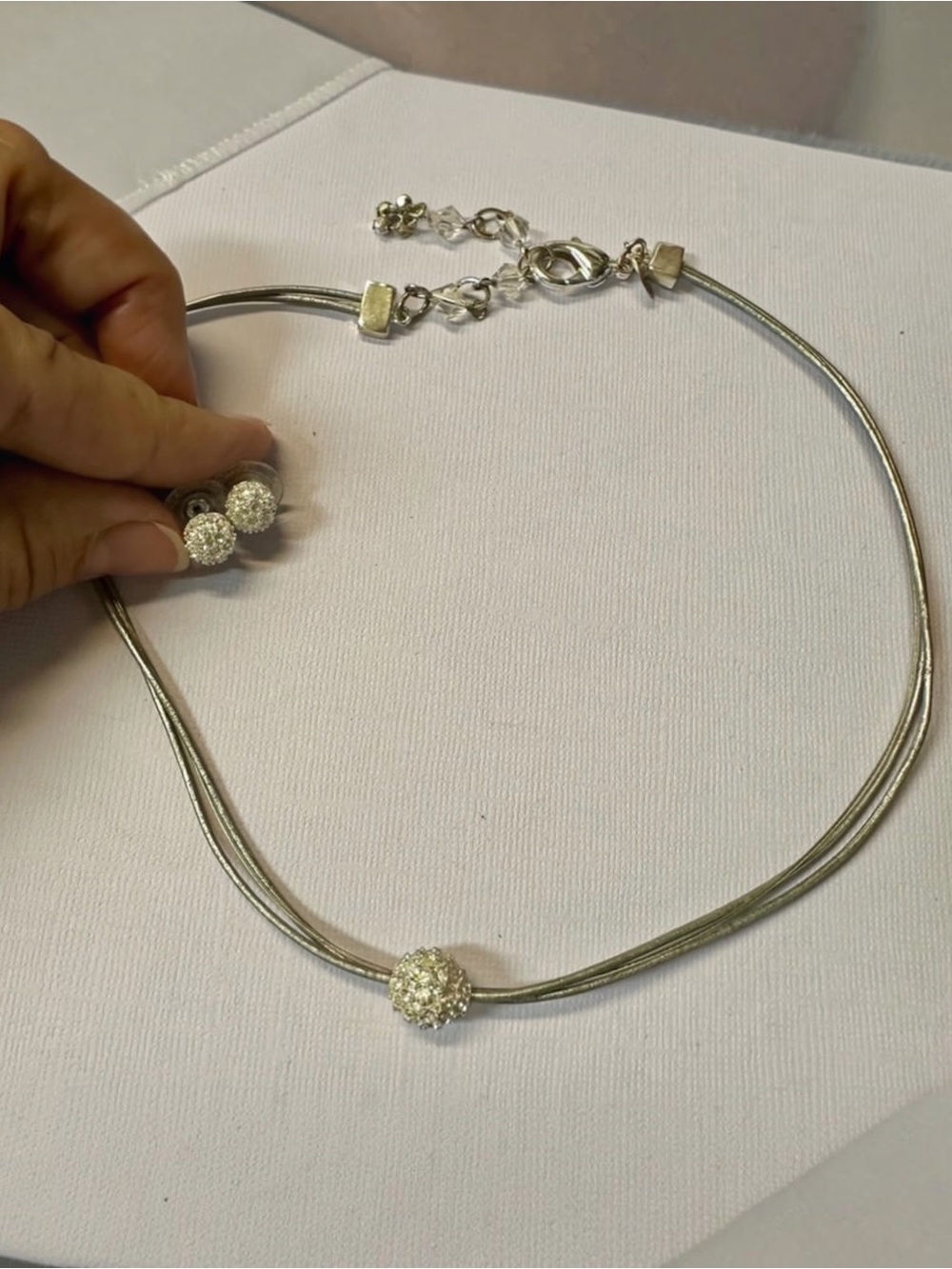 Chico’s Crystal Pave Chocker on Triple Cords and Matching Earrings